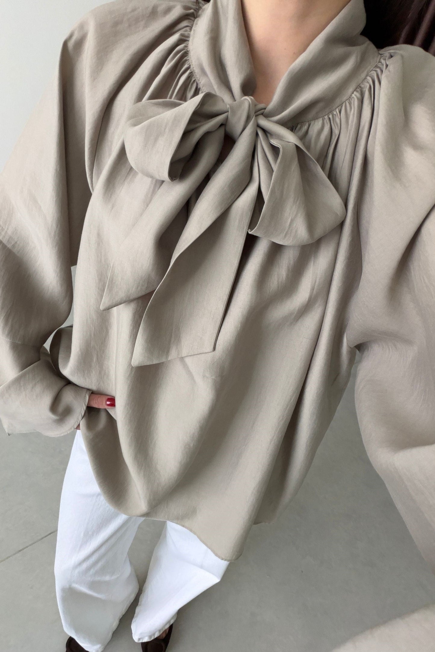 Wide sleeve Tie-Up Tencel Blouse