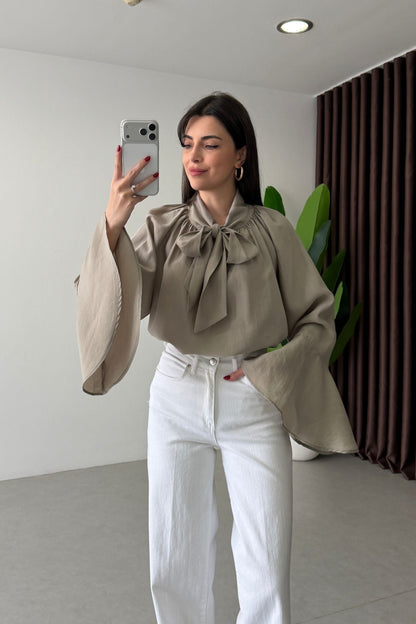 Wide sleeve Tie-Up Tencel Blouse