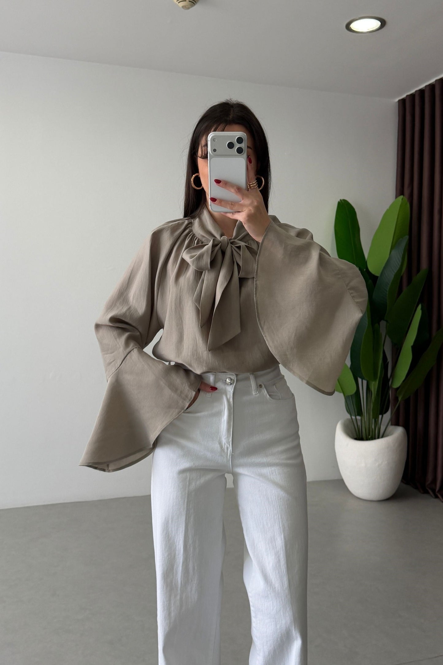 Wide sleeve Tie-Up Tencel Blouse