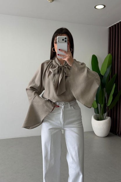 Wide sleeve Tie-Up Tencel Blouse