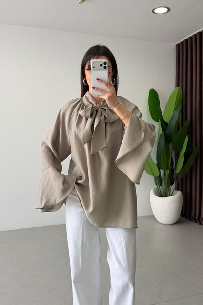 Wide sleeve Tie-Up Tencel Blouse