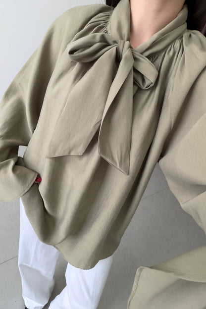 Wide sleeve Tie-Up Tencel Blouse