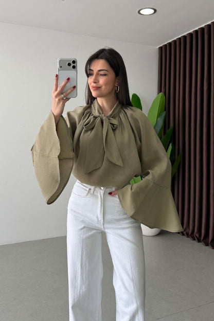 Wide sleeve Tie-Up Tencel Blouse