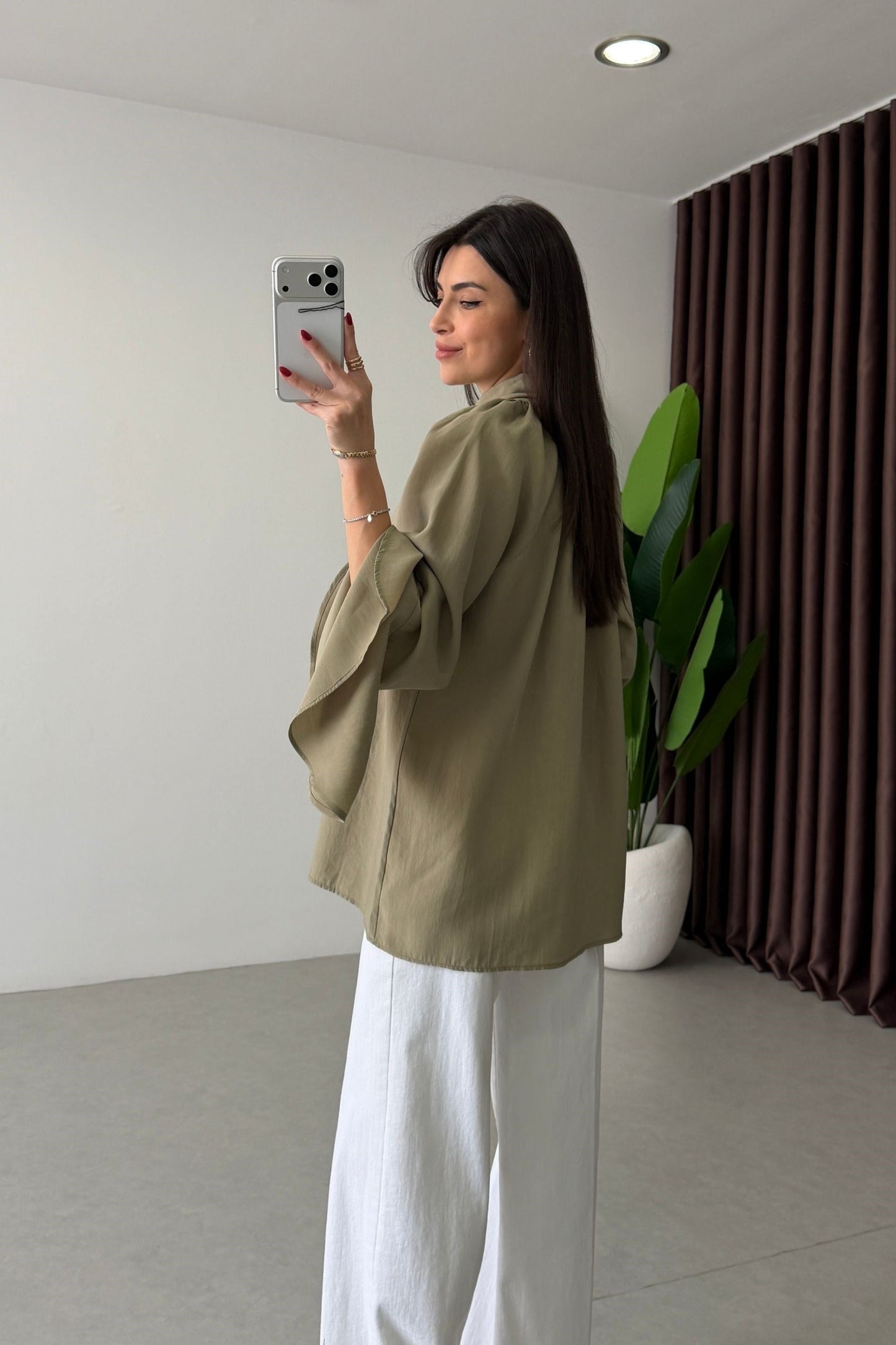 Wide sleeve Tie-Up Tencel Blouse