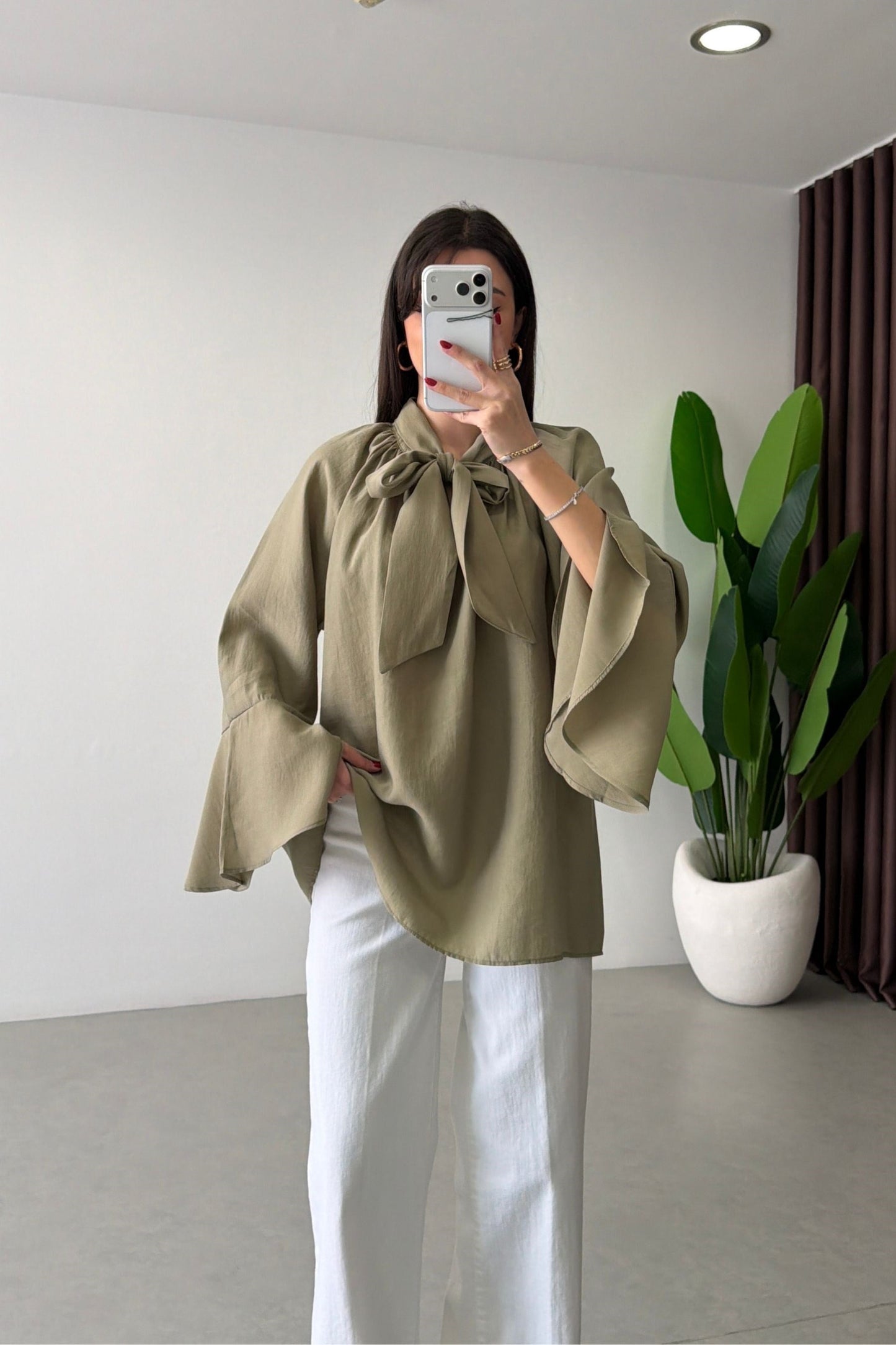 Wide sleeve Tie-Up Tencel Blouse