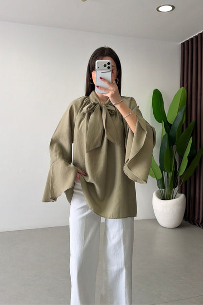 Wide sleeve Tie-Up Tencel Blouse