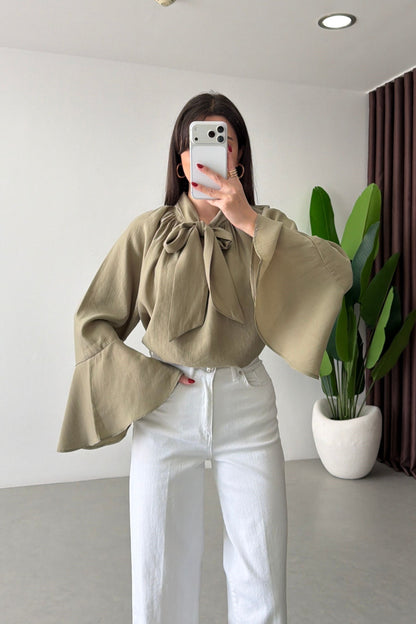 Wide sleeve Tie-Up Tencel Blouse