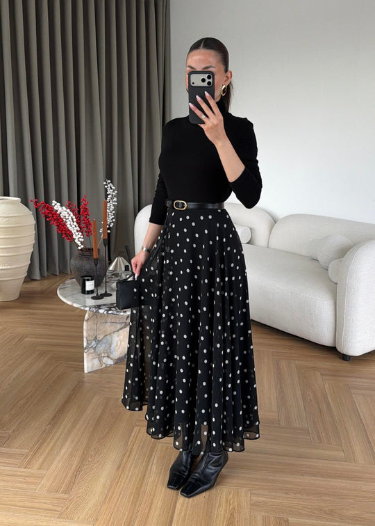 Retikla Polka Dot Patterned Black Skirt