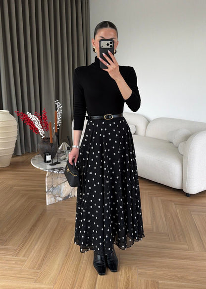 Retikla Polka Dot Patterned Black Skirt