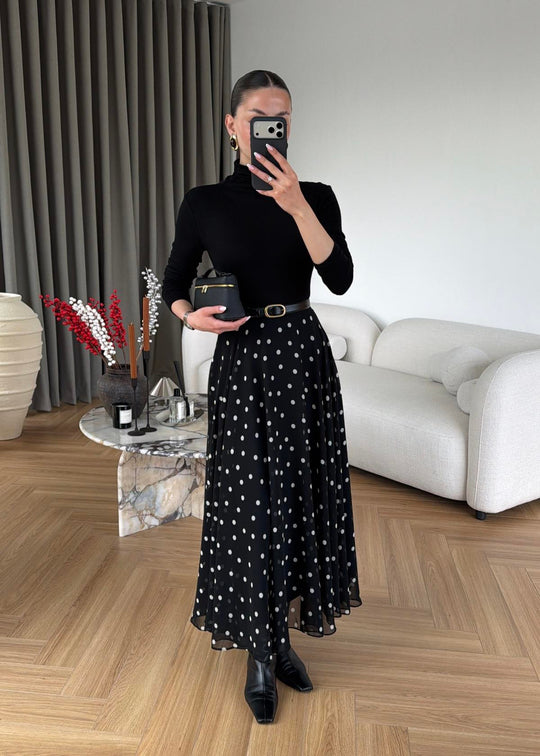 Retikla Polka Dot Patterned Black Skirt