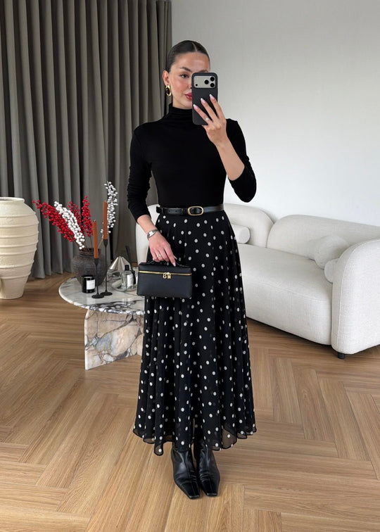 Retikla Polka Dot Patterned Black Skirt