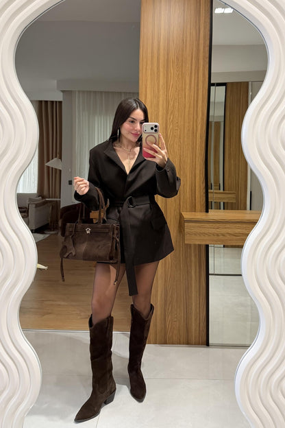 BELTED WAITED BLAZER JACKET