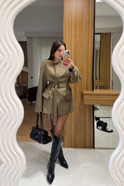 BELTED WAITED BLAZER JACKET