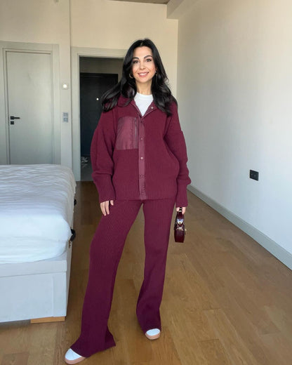 Premium burgundy Knitted Set With Waterproof Details