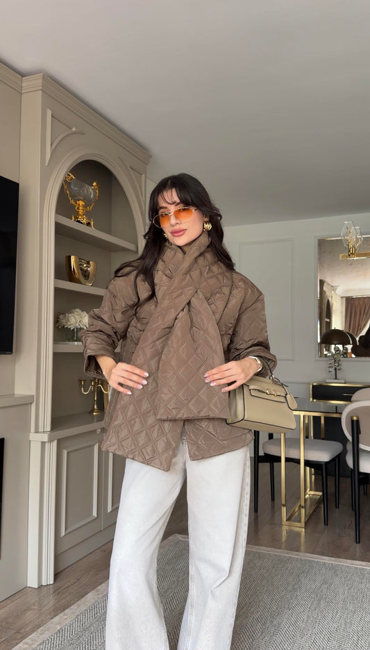 Waterproof Capitone jacket with Detachable Scarf