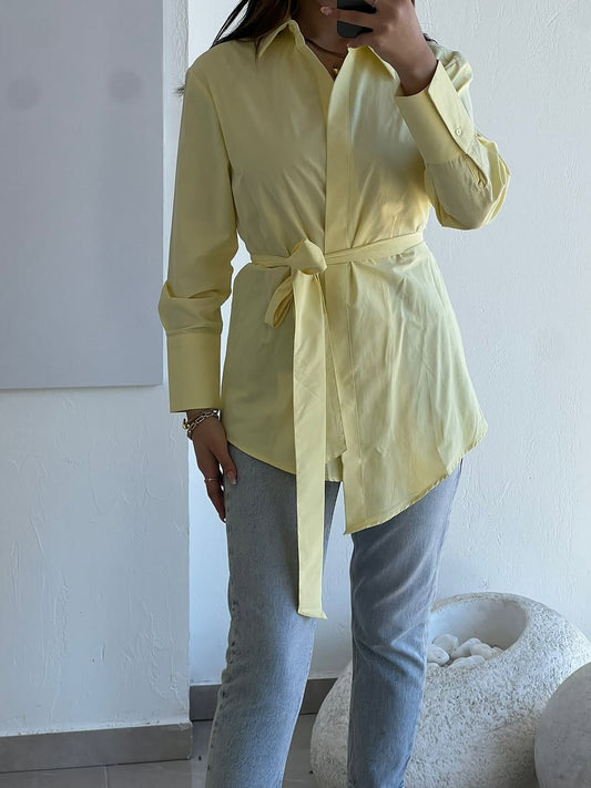 Buttonless Belted shirt (premium poplin)