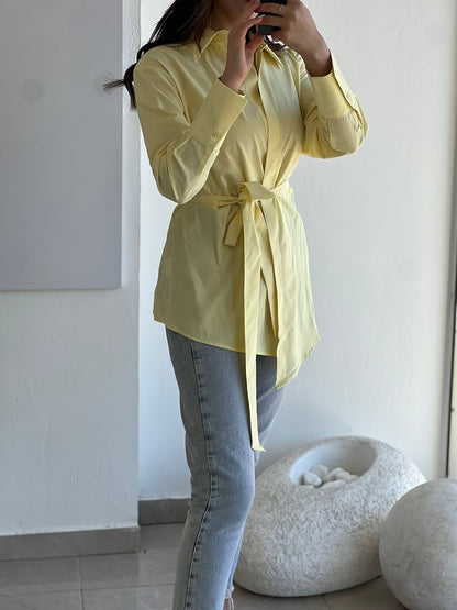 Buttonless Belted shirt (premium poplin)