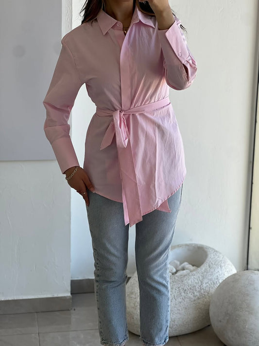 Buttonless Belted shirt (premium poplin)