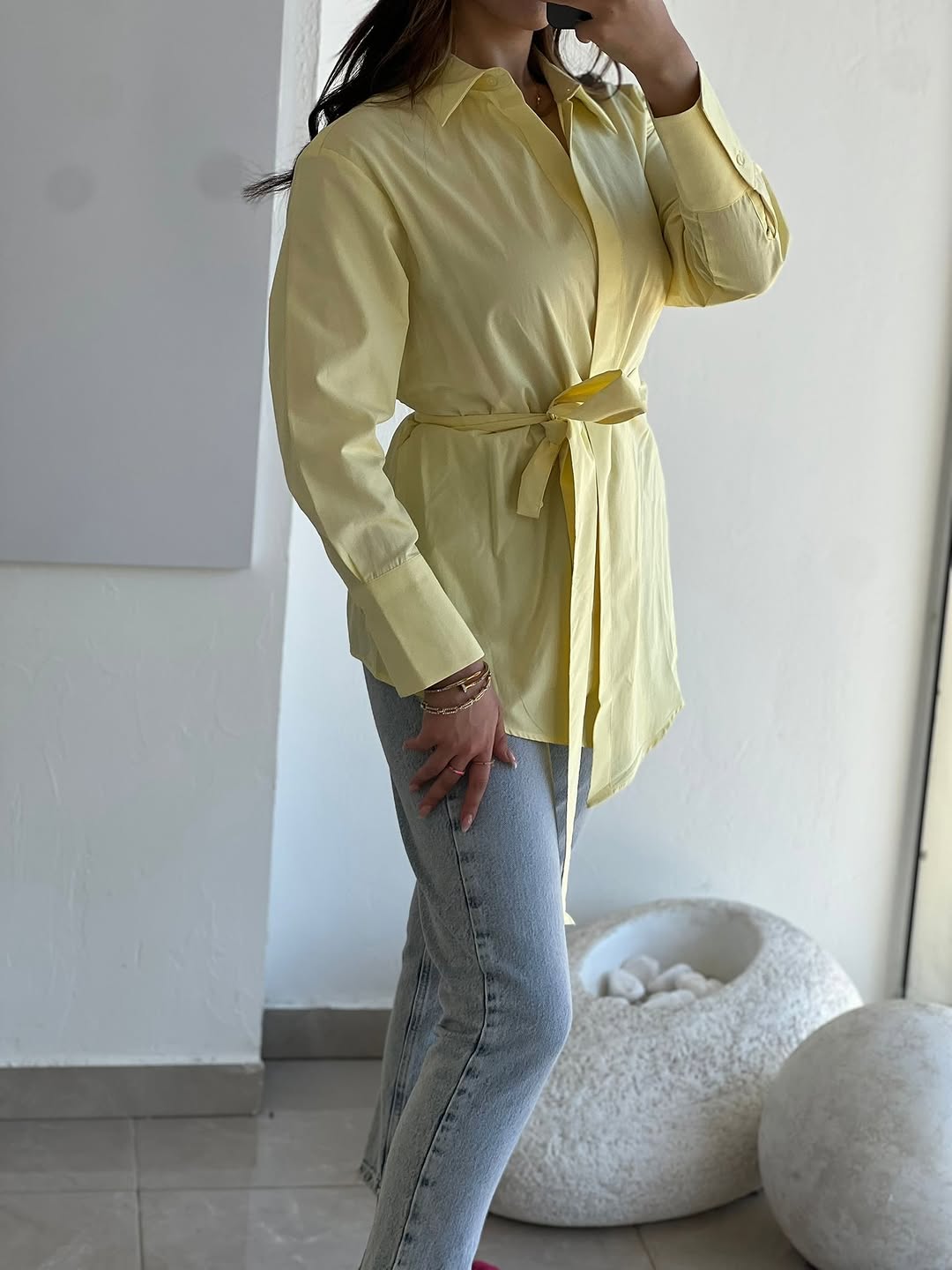 Buttonless Belted shirt (premium poplin)