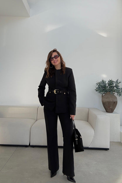 Belted blazer,straight leg trouser co-ord suit