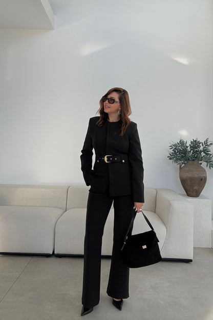 Belted blazer,straight leg trouser co-ord suit