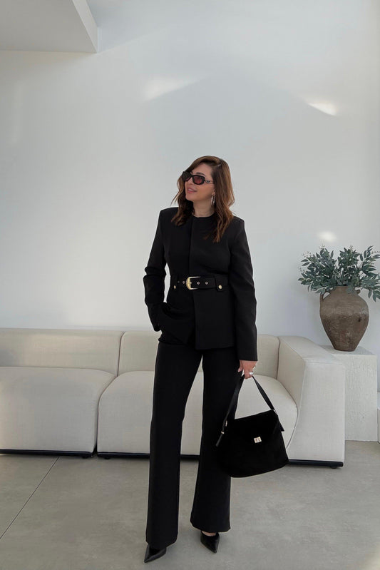 Belted blazer,straight leg trouser co-ord suit