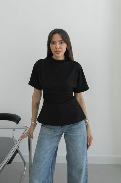 Black Muvvin T-shirt with Draped Sides -black