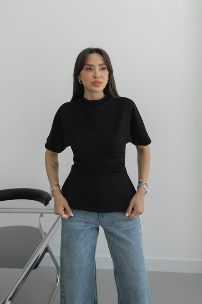 Black Muvvin T-shirt with Draped Sides -black