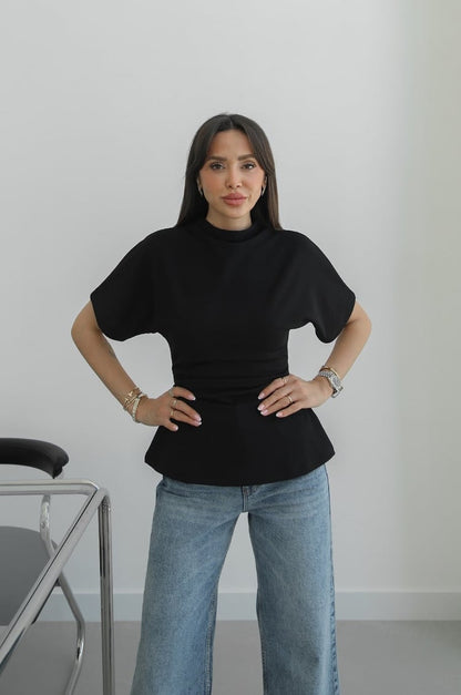 Black Muvvin T-shirt with Draped Sides -black