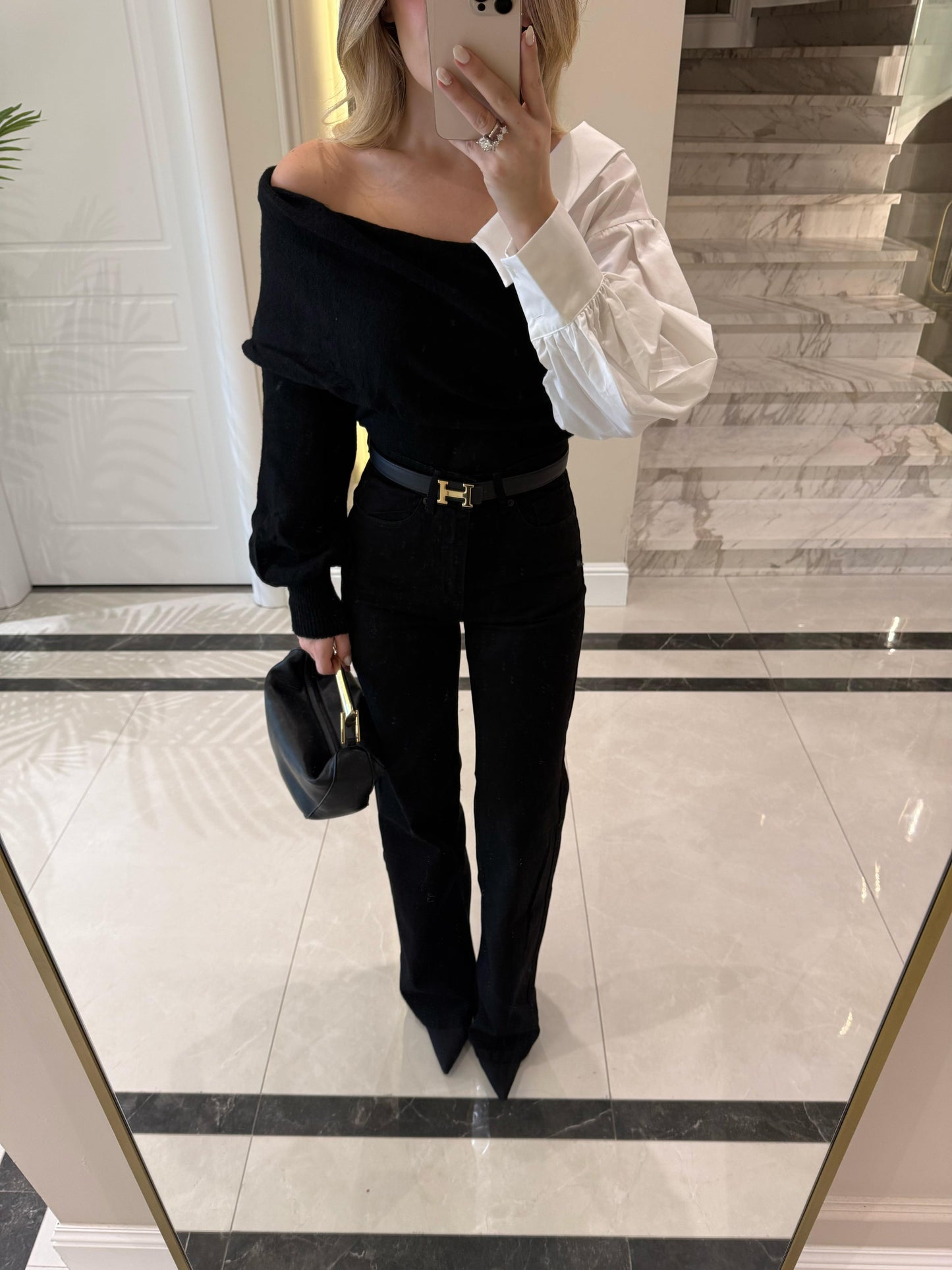 Shirt Sleeve Design Black Knitwear