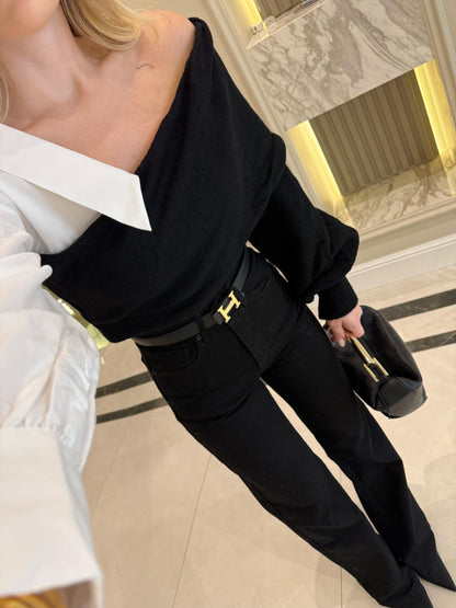 Shirt Sleeve Design Black Knitwear