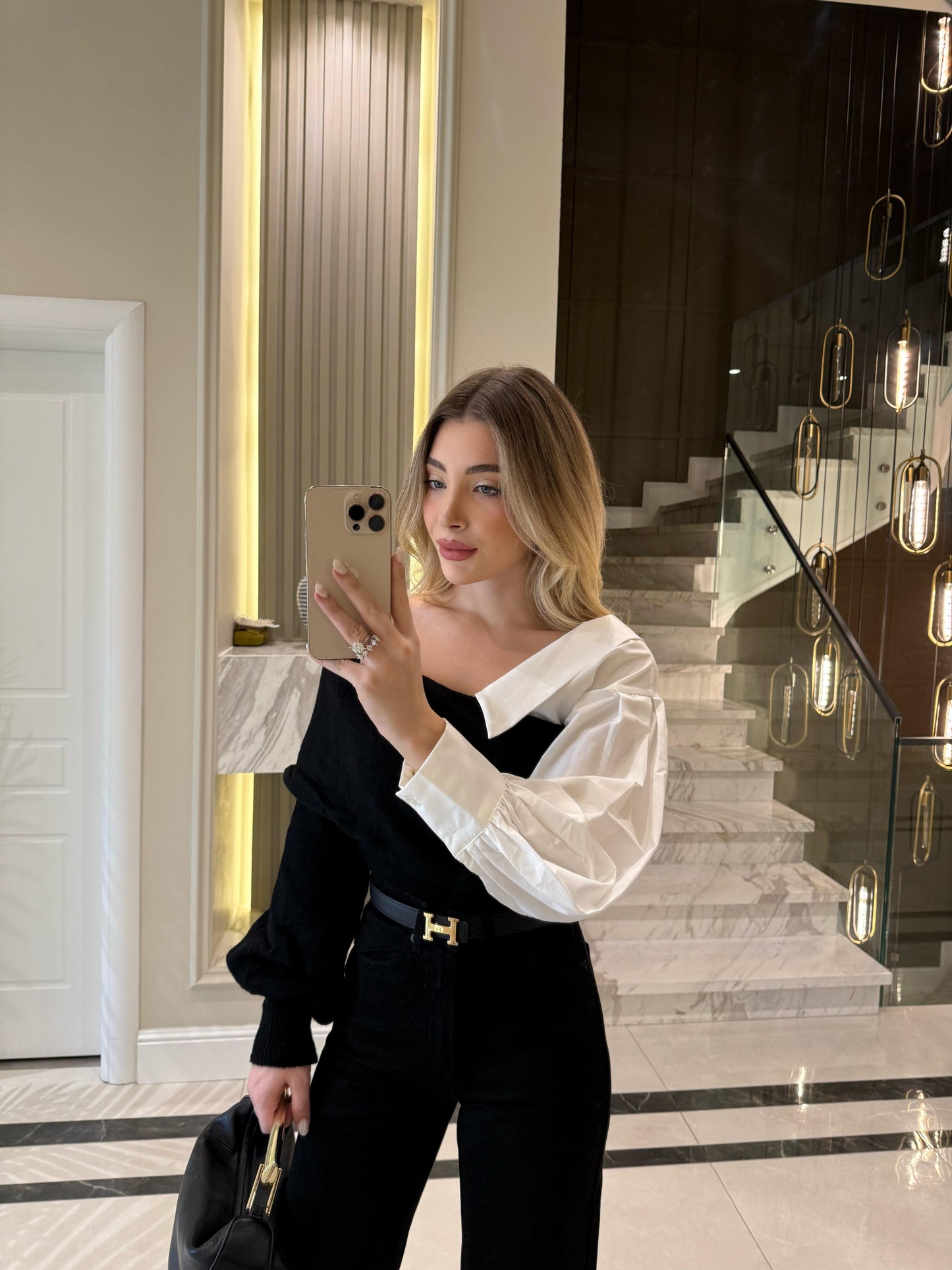 Shirt Sleeve Design Black Knitwear