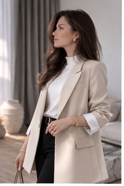Oversized blazer with striped lining-beige