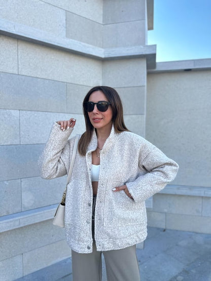 Oversized jacket with bouclé fabric