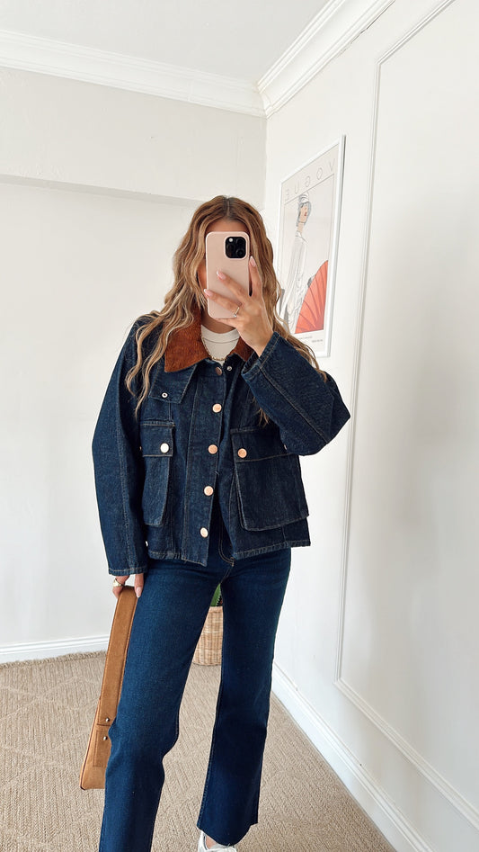 Oversize jeans jacket with corduroy details