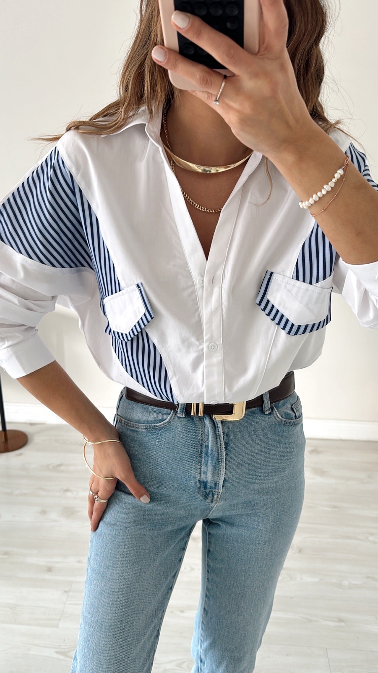 Oversized shirt with striped details