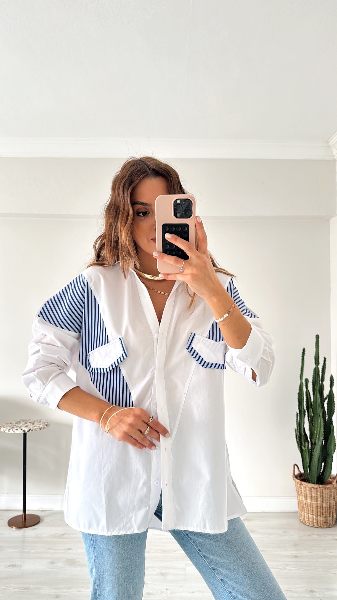 Oversized shirt with striped details