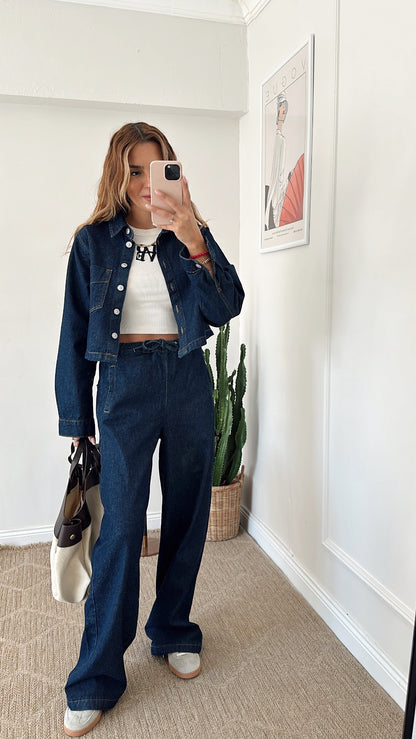 Jeans jacket with adjustable waist straight trouser co-ord jeans set