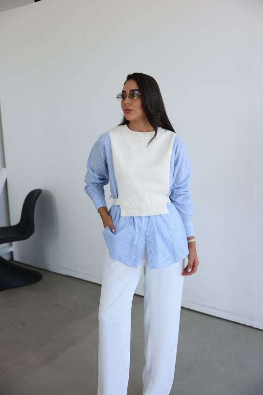 Knitted jumper with shirt details