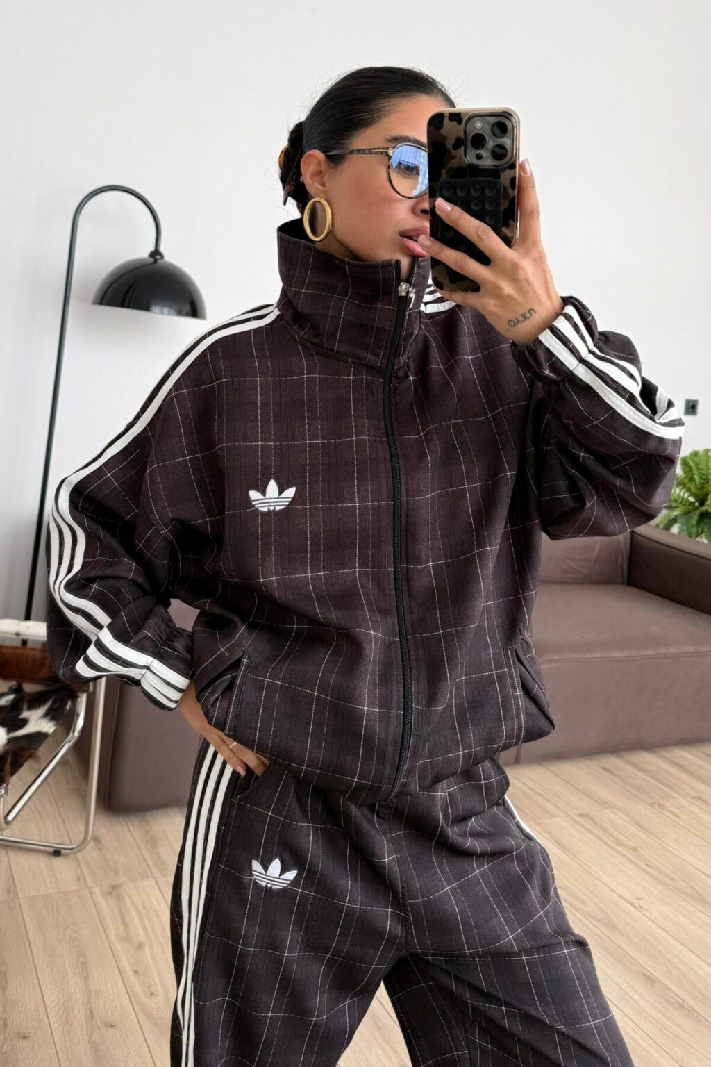 Adidas checked tracksuit -brown