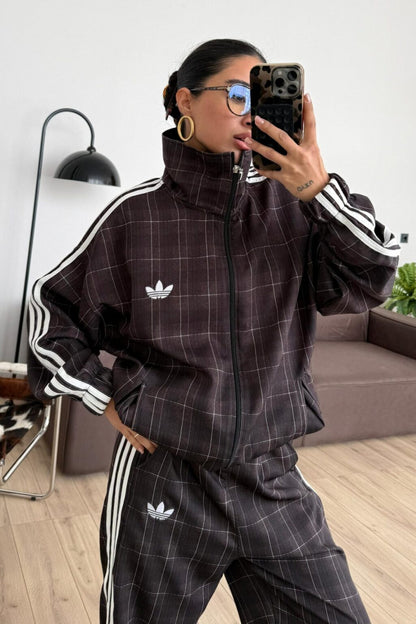 Adidas checked tracksuit -brown