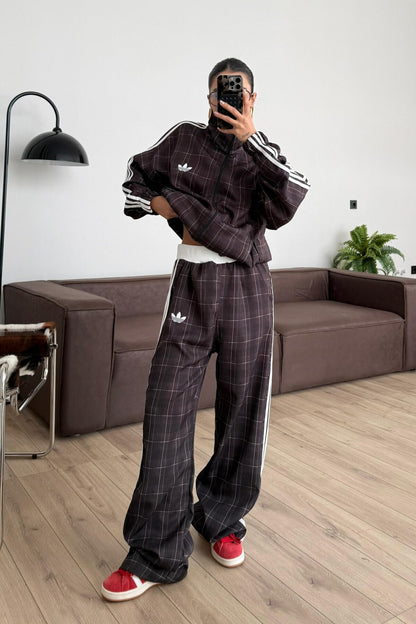 Adidas checked tracksuit -brown