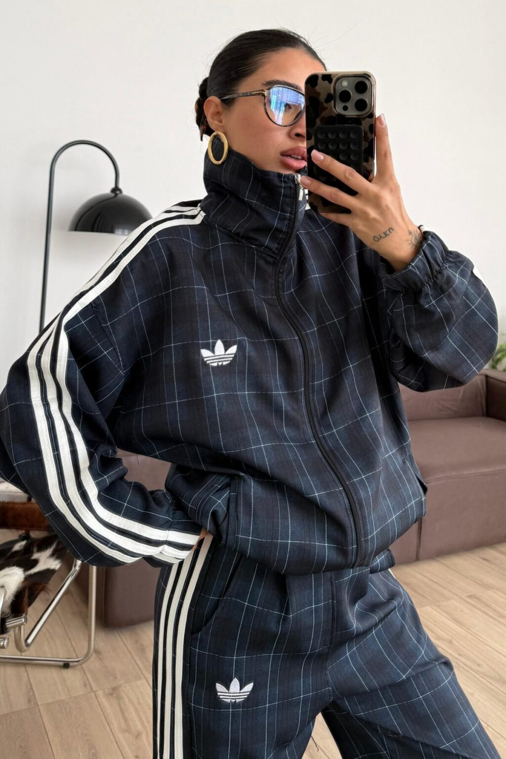 Adidas checked tracksuit-navy blue
