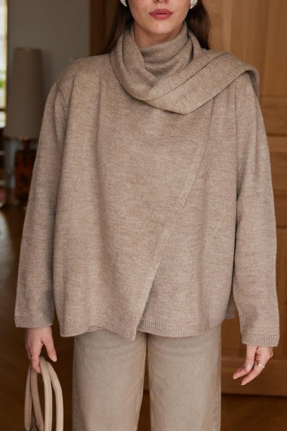 Draped scarf knit blouse