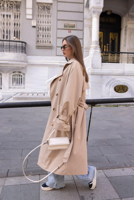 Oversized belted trench coat without lining