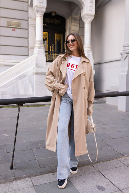 Oversized belted trench coat without lining