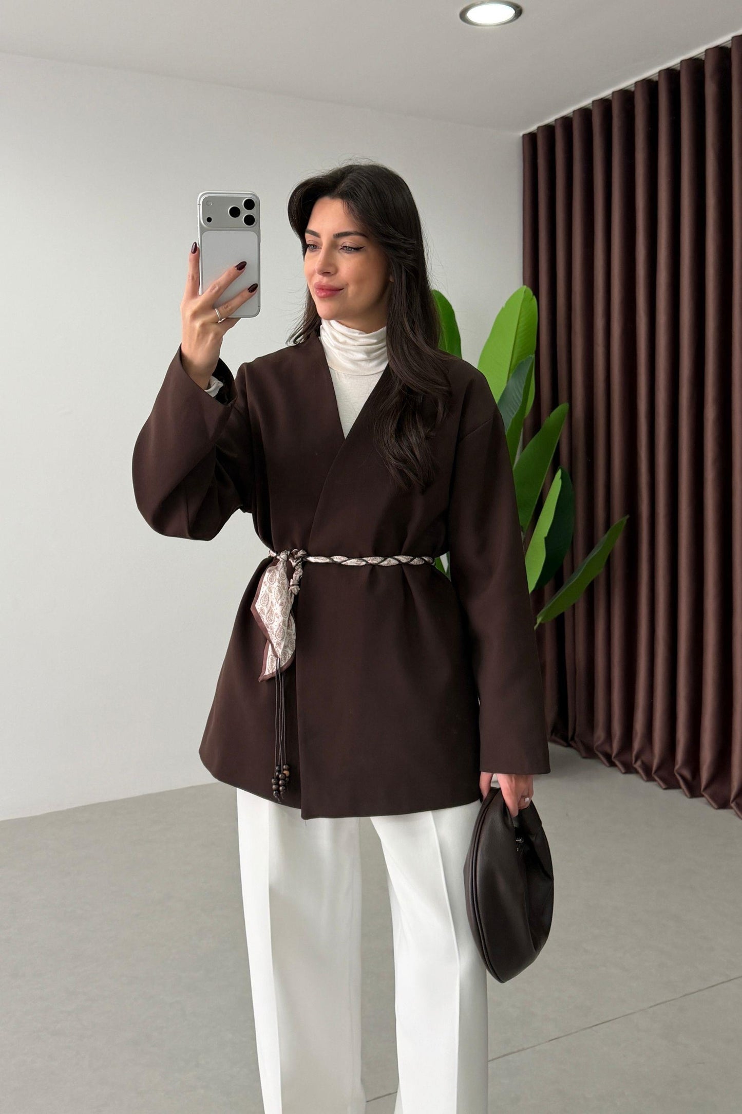 Oversized blazer with satin belt