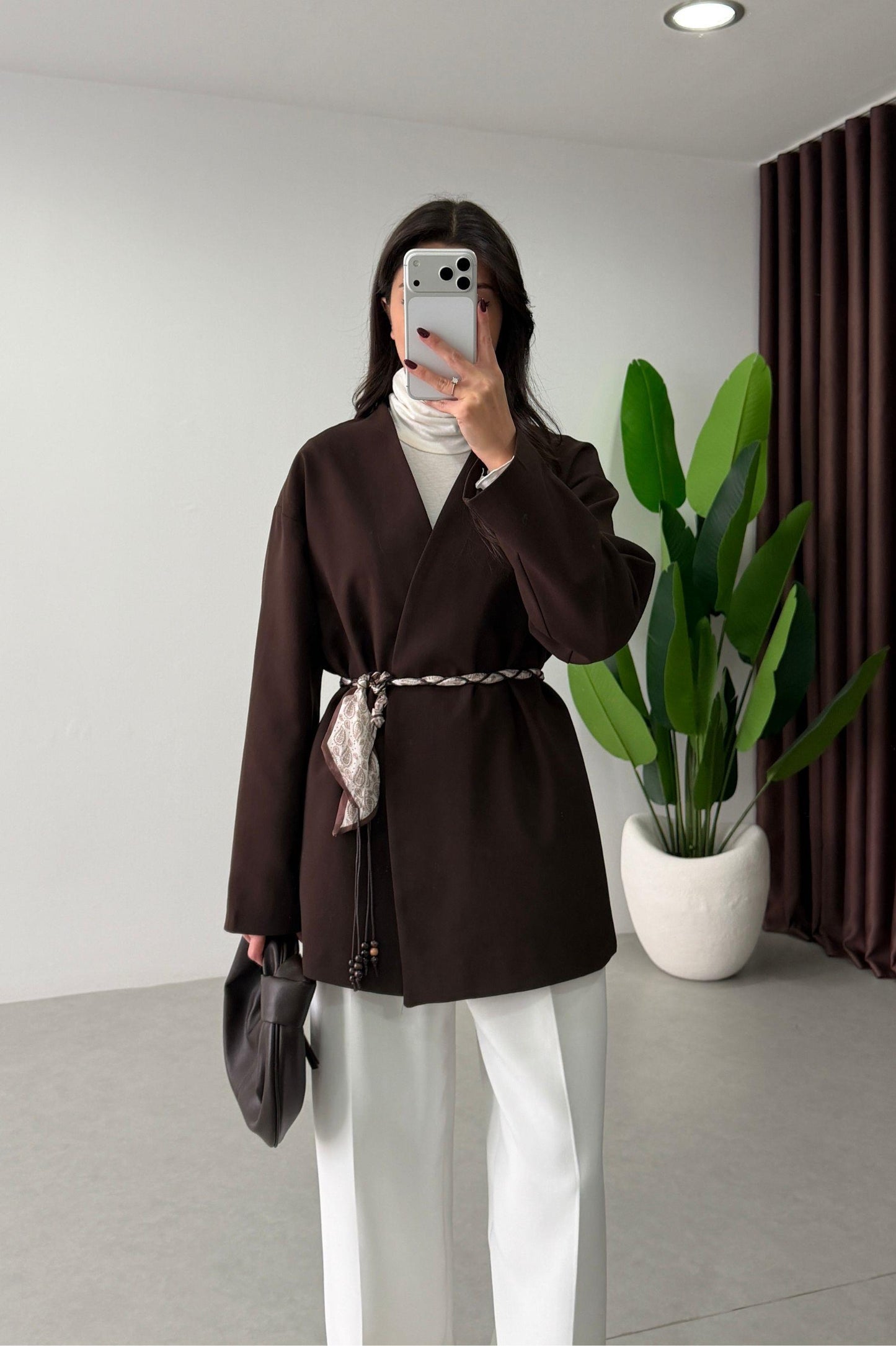 Oversized blazer with satin belt