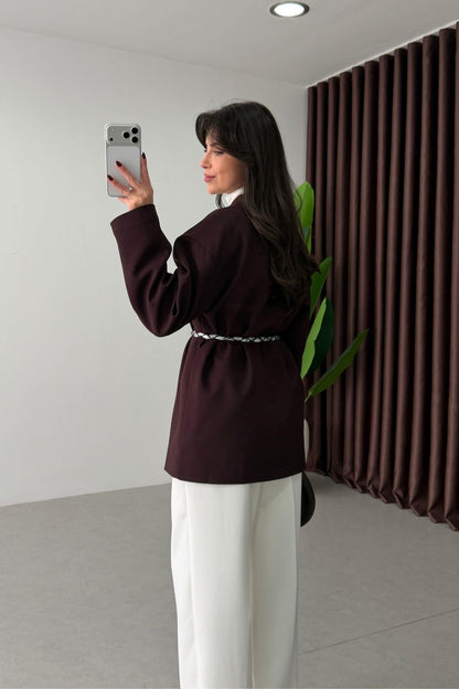 Oversized blazer with satin belt