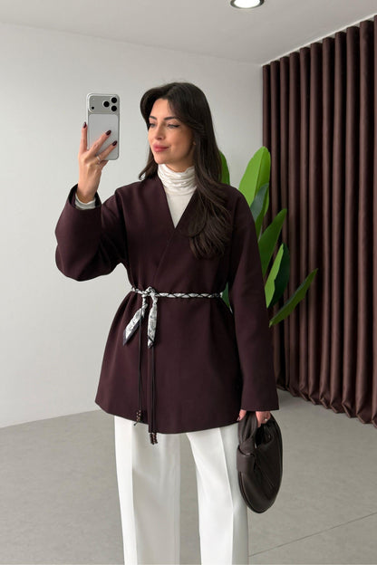 Oversized blazer with satin belt